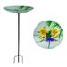 10" Glass Stake Birdbath w/ Flowers & Dragonfly