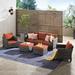 Lark Manor™ Amerissa Rattan Sectional Seating Group w/ Cushions in Orange/Gray | 28.74 H x 76.77 W x 30.12 D in | Outdoor Furniture | Wayfair