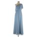 Azazie Cocktail Dress - A-Line One Shoulder Sleeveless: Blue Print Dresses - Women's Size 4