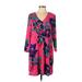 Draper James Casual Dress - Shift V Neck 3/4 sleeves: Pink Print Dresses - Women's Size Large