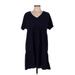 Mod-O-Doc Casual Dress - DropWaist V Neck Short sleeves: Blue Solid Dresses - Women's Size Medium