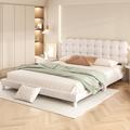 Ivy Bronx Essence Platform Bed w/ Soft Headboard Upholstered/Velvet in White | 36.6 H x 68.7 W x 85.8 D in | Wayfair