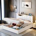 Ivy Bronx Tufted Upholstered Platform Bed w/ Storage Headboard, Hydraulic Storage System, Night Lights & Usb Charger in White | Wayfair