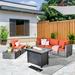 Red Barrel Studio® Aliva 4 - Person Outdoor Seating Group w/ Fire Pit w/ Cushions in Orange | 25.23 H x 84.74 W x 29.56 D in | Wayfair