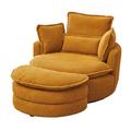 Barrel Chair - Hokku Designs Nailsworth 38" Wide Swivel Barrel Chair & Ottoman, Leather in Brown | 31 H x 38 W x 52 D in | Wayfair