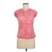 One World Short Sleeve Henley Shirt: Pink Tie-dye Tops - Women's Size Medium