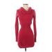 TCEC Casual Dress - Sweater Dress Cowl Neck Long sleeves: Red Print Dresses - Women's Size Small