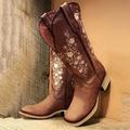 Per donna Stivaletti Stivali da cowboy Anfibi Taglie forti Feste Giornaliero Ricamato Stivali a metà polpaccio Inverno Quadrato Punta tonda Elegante Vintage Similpelle PU Mocassino Nero Kaki