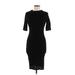 Heart & Hips Casual Dress - Bodycon High Neck Short sleeves: Black Print Dresses - Women's Size Medium