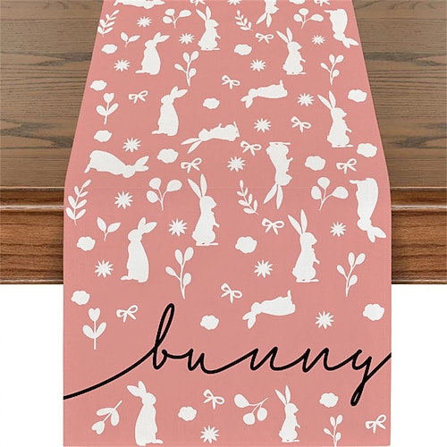 Tischläufer mit Ostermuster, Feiertagstischläufer, saisonale Bauernhaus-Sackleinen-Tischdecke für Hochzeit, Jahrestag, Zuhause, Küche, Esstisch, Party-Dekoration Image