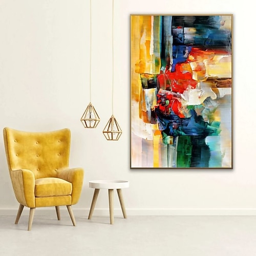 Ölgemälde 100% Handarbeit handgemalte Wandkunst auf Leinwand abstrakte Messermalerei Landschaft gelb rot für Heimdekoration Dekor gerollte Leinwand ohne Rahmen ungedehnt Image