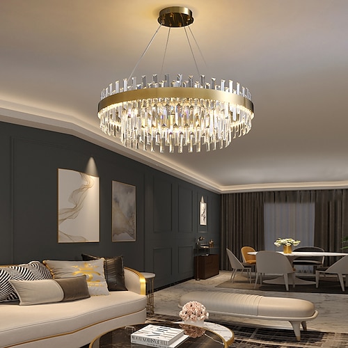 60 cm dimmbare Kristall-Pendelleuchte LED-Kronleuchter Edelstahl nordischer Stil Wohnzimmer Esszimmer 110-120 V 220-240 V Image