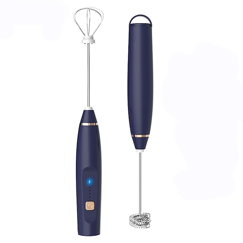 1 Stück tragbarer Kaffeeaufschäumer, USB-wiederaufladbarer Handaufschäumer, mit 2 Edelstahl-Schneebesen, 3-stufig einstellbarer tragbarer Milchaufschäumer für Cappuccinos, heiße Schokolade, Image