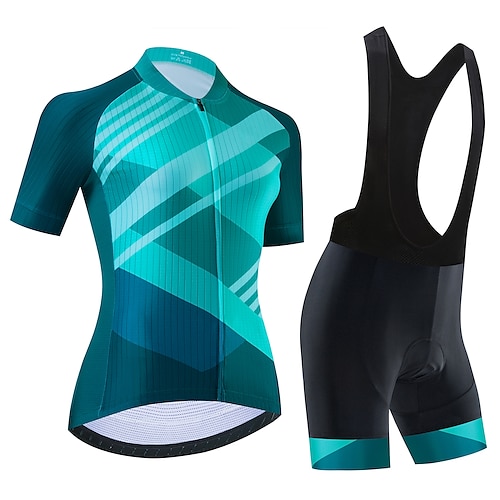 21Grams Damen Radtrikot mit Radhose kurz Trägern fahrradbekleidung set Radtrikot mit Radhose fahrradbekleidung set Kurzarm MTB Mountain Rennrad Schwarz Grün Purpur Graphic Streifen Fahhrad