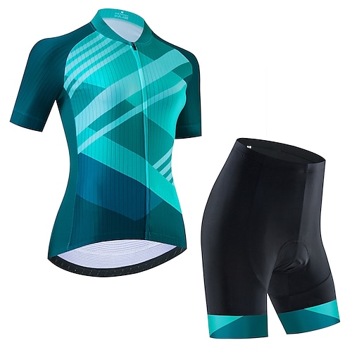 21Grams Damen Radtrikot mit Radhose kurz Trägern fahrradbekleidung set Radtrikot mit Radhose fahrradbekleidung set Kurzarm MTB Mountain Rennrad Schwarz Grün Purpur Graphic Streifen Fahhrad