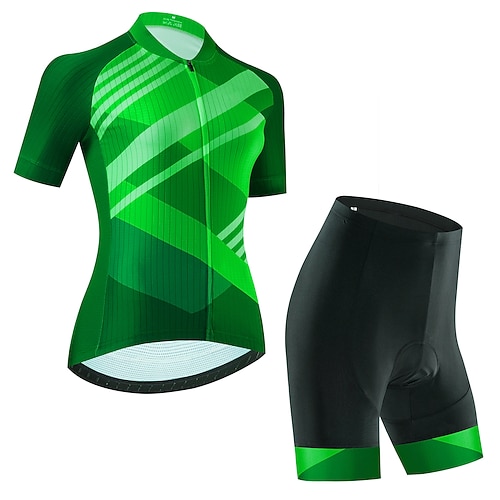 21Grams Damen Radtrikot mit Radhose kurz Trägern fahrradbekleidung set Radtrikot mit Radhose fahrradbekleidung set Kurzarm MTB Mountain Rennrad Schwarz Grün Purpur Graphic Streifen Fahhrad Image