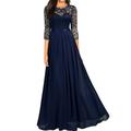 Damen Spitzenkleid Ballkleid abendkleider kleid lang Schwarz Wein Marineblau 3/4 Ärmel Einfarbig Spitze Sommer Frühling Herbst Rundhalsausschnitt Elegant Party winterkleider damen kleid hochzeitsgast