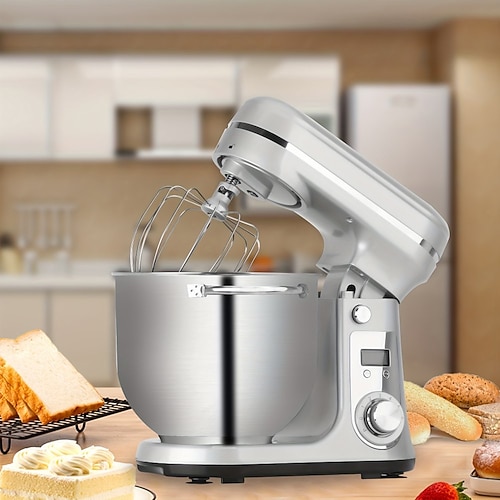 Küchen-Elektro-Standmixer, 6-Gang-Kippkopf-Lebensmittelmixer mit 6,5-qt-Edelstahlschüssel, Knethaken, Flachrührer, Spritzschutzabdeckung Image