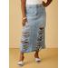 Plus Size Distressed Cutout Denim Maxi Skirt