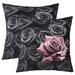 Black Pink Rose Pillow Covers 22x22 Inch Pack of 2 Romantic Floral Throw Pillow Covers 3D Roses Cushion Cases For Women Wedding Valentines Day Decorations Blossom Flower Decorative Pillow Cases