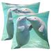 YST Manatee Set of 2 Throw Pillow Covers 18x18 Inch Underwater World Pillow Covers Marine Animals Cute Ocean Life Cushion Covers Blue Green Natural Ocean Pillow Covers