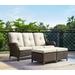 Outdoor Patio Wicker Furniture Sets - Outside Rattan Sectional Conversation Set 1 Sofa with 2 Ottomans(3PC Mixed Grey/Blue)