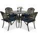 VIVIJASON 5-Piece Patio Furniture Dining Set All-Weather Cast Aluminum Outdoor Conversation Set Include 4 Cushioned Chairs and a 35.4 Round Table w/Umbrella Hole Navy Blue Cushion