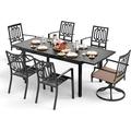 & William Patio Dining Set for 6 Outdoor Furniture Set 7 Pieces 4 x Metal Dining Chairs 2 Swivel Chairs with 1 Rectangular Metal Dining Table Outdoor Patio Set for Outdoor Lawn Gard