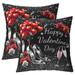 Romantic Rose Cushion Covers 18x18 Inch Pack of 2 Red Black Pillow Covers Valentine S Day Heart Shaped Balloon Throw Pillow Covers Wine Glass High Heels Glitter Sequins Diamond Pillow Covers