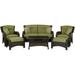 Strathmere 6-Piece Outdoor Patio Conversation Set 2 Side Chairs with Ottomans Loveseat and Tempered Glass Coffee Table with Hand-Woven Wicker and Thick Cilantro Green Cushions STRATHM