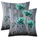 YST Turquoise Rose Cushion Covers Teal Butterfly 20x20 Inch Set of 2 Pillow Covers Rustic Farmhouse Flowers Throw Pillow Covers Valentine S Day Blossom Floral Botanical Pillow Covers Grey