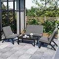 4-Piece V-shaped Seats set Acacia Solid Wood Outdoor Sofa Garden Furniture Outdoor seating Black And Gray