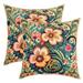 YST Vintage Flower Pillow Covers 24x24 Inch Set of 2 Retro Groovy Flower Throw Pillow Covers for Bed Sofa Bedroom Cherry Blossom Cushion Covers Colorful Floral Decorative Pillow Covers