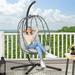 FJU Hanging Egg Chair Swing Chair Outdoor Patio Wicker Chair Swing Hammock Egg Chairs with Cushion 330lbs for Patio Bedroom Garden and Balcony Dark Gray(Stand not Included)