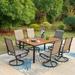 7 Pieces Patio Dining Sets Outdoor Furniture Set Including 1x 64 Rectangle Wood-Like Table Table and 6 Padded Sling Swivel Chairs Metal Dining Set for Backyard Garden Deck