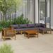 Furniture Sets 7 Piece Patio Lounge Set with Cushion Solid Acacia Wood Outdoor Benches Outdoor Tables for Conversation Dining