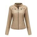 Women s Slim-Fit Leather Stand-Up Collar Zipper Motorcycle Suit Thin Coat Jacket Plus Size Fall Winter Jackets for Women Coat