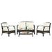 4 Pieces Outdoor Rattan Conversation Set with Protective Cover Outdoor Garden Patio Coffee Table Sofa Set