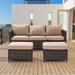 Sonerlic 3-Piece Patio Sofa Set Rattan Outdoor Furniture Set Three-Seat Sofa Ottomans Suiting Backyard Poolside and Patio Sand