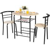 RUNFAYBIU 3 Piece Dining Set Compact 2 Chairs and Table Set with Metal Frame and Bistro Pub Breakfast Space Saving for Apartment and Kitchen (Natural & Black)