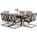 & William Patio Dining Set 9 Piece Expandable Outdoor Table Furniture Set with 8 Metal Spring Motion Dining Chairs and 1 Rectangular Bistro Deck Table with Leaf Beige