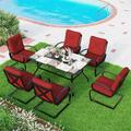 Patio Dining Set for 4 Outdoor Furniture Square Bistro Table with 1.57 Umbrella Hole 4 Spring Motion Chairs with Cushion Burgundy for Backyard Garden Lawn