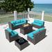 Outdoor Patio Furniture Set 14 Pieces Outdoor Furniture All Weather Patio Sectional Sofa PE Wicker Modular Conversation Sets with Coffee Table 12 Chairs & Seat Clips(Sand)