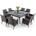 & William 9 Pieces Patio Dining Set for 8 Outdoor Dining Furniture with 1 X-large E-coating Square Metal Table and 8 Rattan Chairs with Cushions Outdoor Table & Chairs for Deck