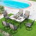 7 Pieces Patio Dining Set Rectangular Black Metal Table with 6 Padded Textilene Fabric Swivel Chairs Outdoor Furniture Set with Umbrella Hole for Garden Poolside Backyard Porch