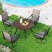 5 Pieces Patio Dining Set Outdoor Furniture Set with 37 Square Wood-Like Table and 4 Padded Textilene Fabric Swivel High Back Chairs for Garden Poolside Backyard Porch