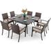 & William 9 Pieces Patio Dining Set for 6-8 People Outdoor Expandable Metal Table and PE Rattan Chairs Set with Cushions Modern Conversation Furniture for Terrace Porch Backyard