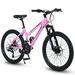Imerelez 26 Inch Mountain Bike for Teenagers Girls Women - 21 Speeds with Dual Disc Brakes and 100 mm Front Suspension Pink