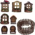 8pcs Fairy Garden Accessories Miniature Fairy Door And Window For Trees Mini Fairy Doors And Windows For Garden Bonsai Terrarium Micro Landscape Decoration Fairy Garden Miniatures