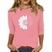 SKSloeg Compression Shirts Woman Plus Size Oversized T-Shirt Cute Sunflower Butterfly Flying Graphic Summer Crew Neck Casual Tunic Tops 3/4 length Sleeve Loose Tee Tops Pink 5XL